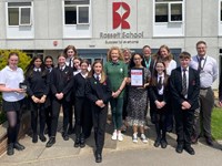 Students and staff at Rossett School in Harrogate celebrating a Heart in the Community Gold Award