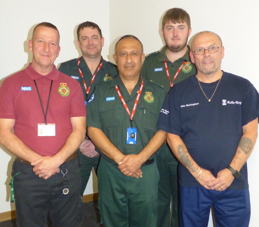 Patient John Beckingham meets the Community First Responder and ambulance crew who saved his life