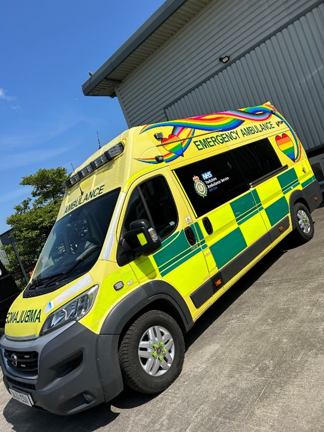 Yorkshire Ambulance Service vehicle with a 'Pride' Livery