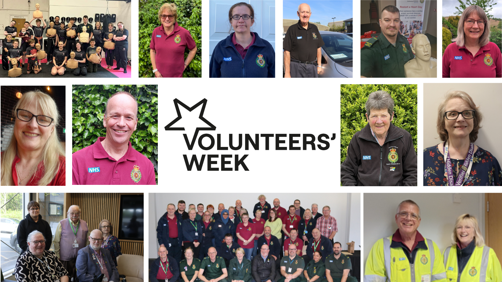 A grid of photos showing volunteer activity at Yorkshire Ambulance Service